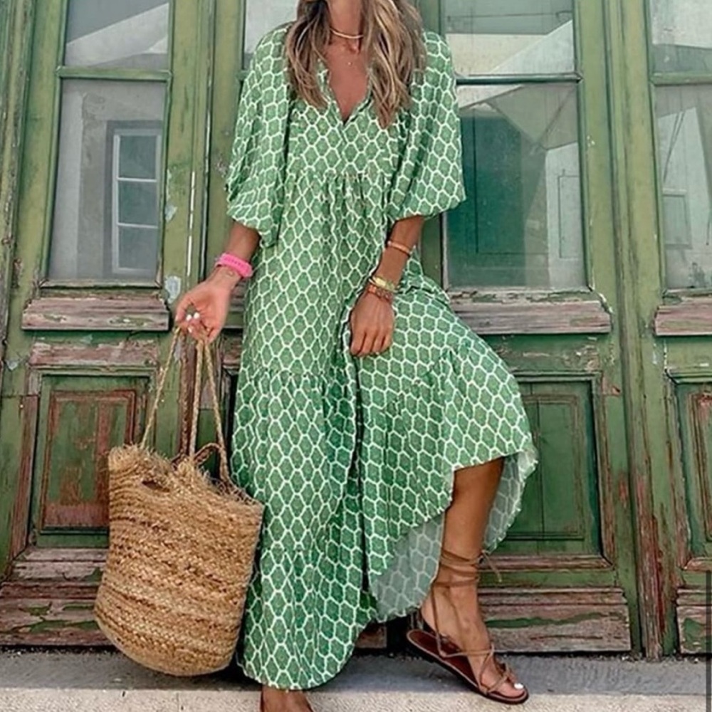 Adorable Green Geometric Maxi Dress - Picture 5 of 5